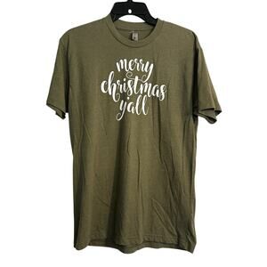 Next Level Apparel Women's T-Shirt Size L Printed Merry Christmas Y’all Green